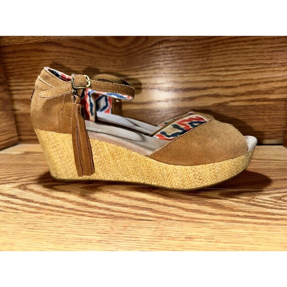 Toms Womens Brown Leather Comfort Tassels Wedge Heel Espadrille Sandal Size 8.5 - Picture 4 of 6